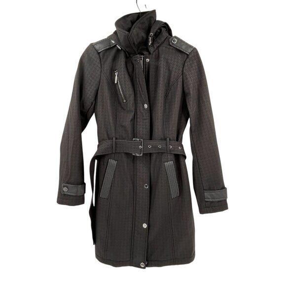 Michael Kors Jackets & Blazers - MICHAEL MICHAEL KORS Women's Black Subtle Herringbone Belted Hooded Coat XS
